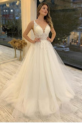 Gorgeous V-Neck Tulle Wedding Dress Sleeveless-27dress